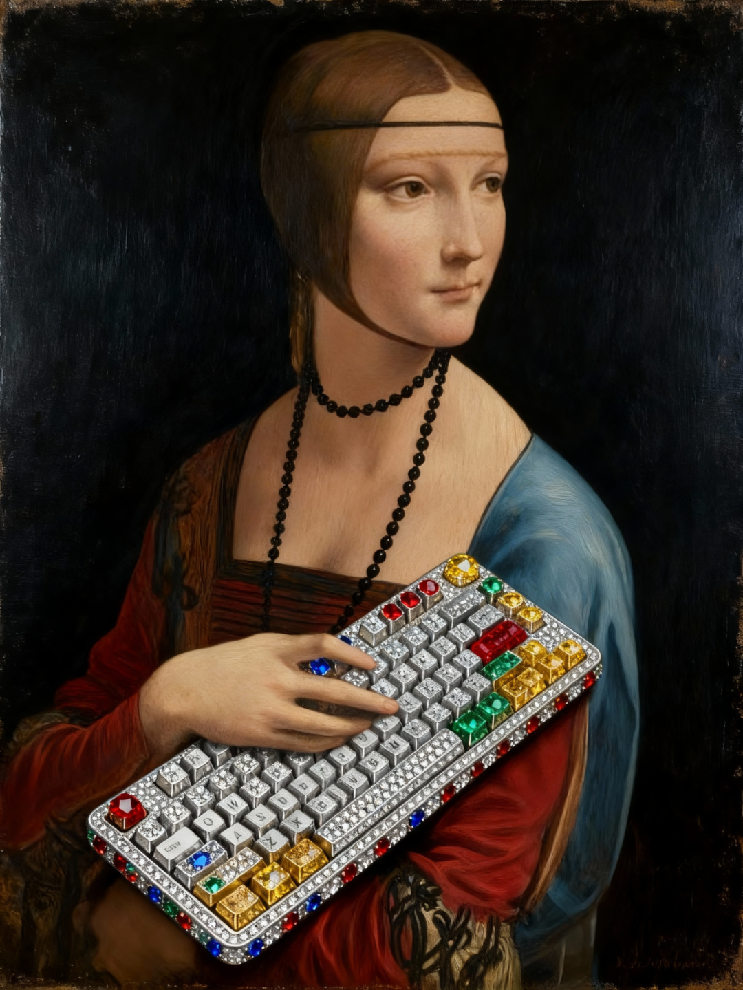《蒙娜丽莎》手持宝石键盘创意画作
