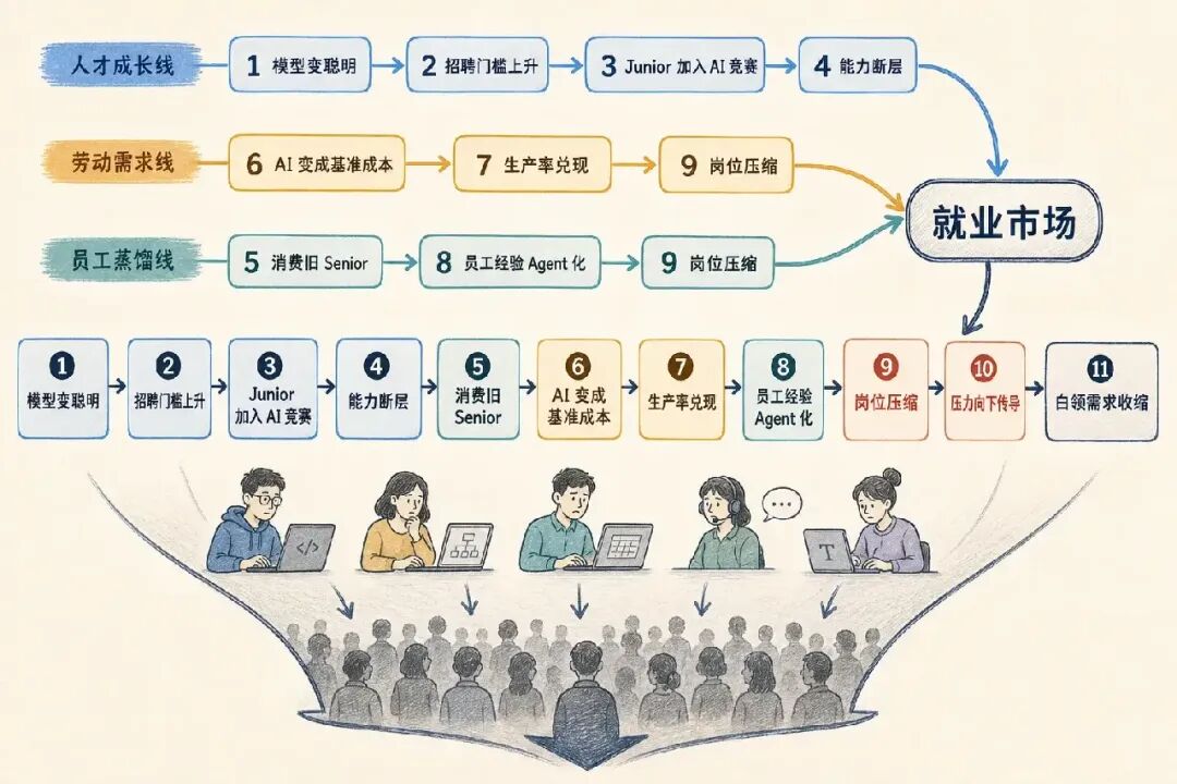 AI就业冲击的完整传导链
