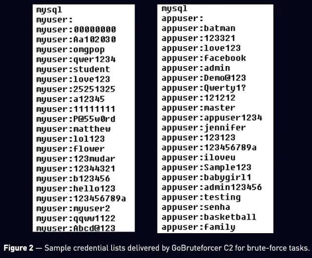 GoBruteforcer C2下发的暴力破解凭证列表样本