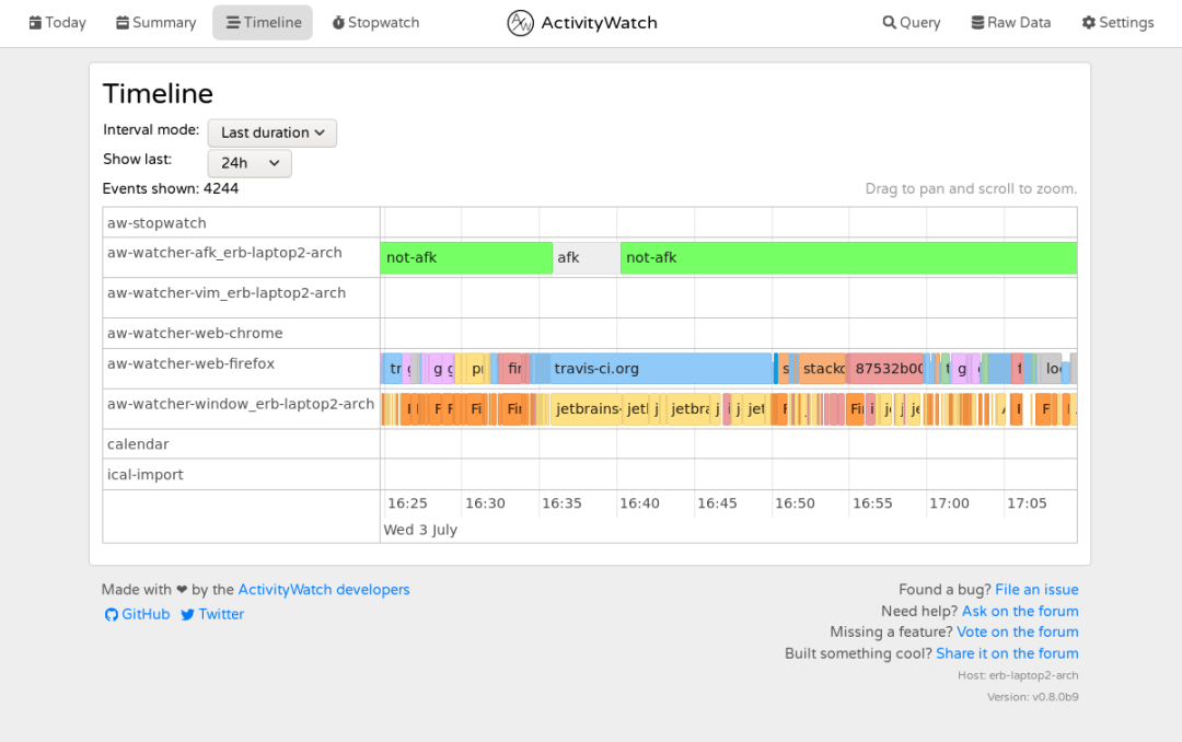 ActivityWatch 时间轴（Timeline）界面截图