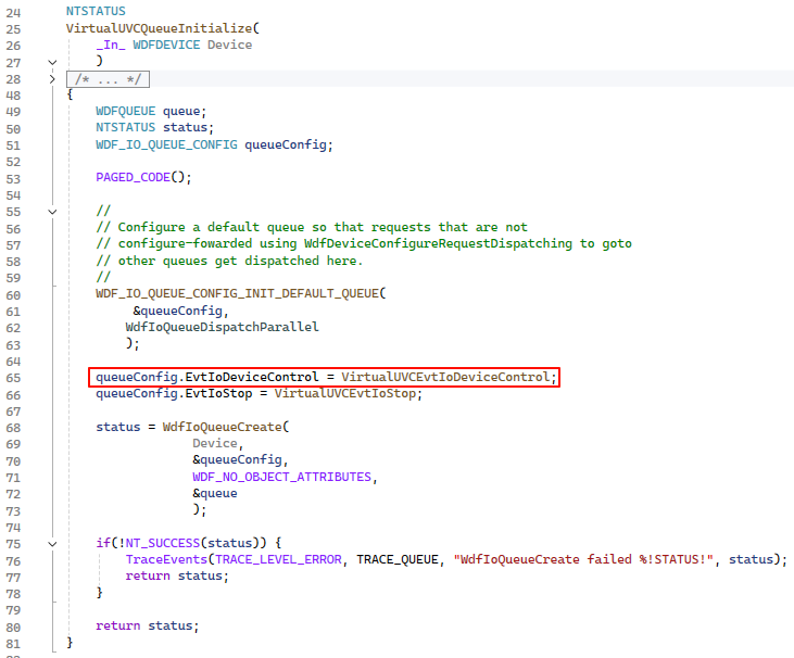 初始化WDF队列的C语言代码