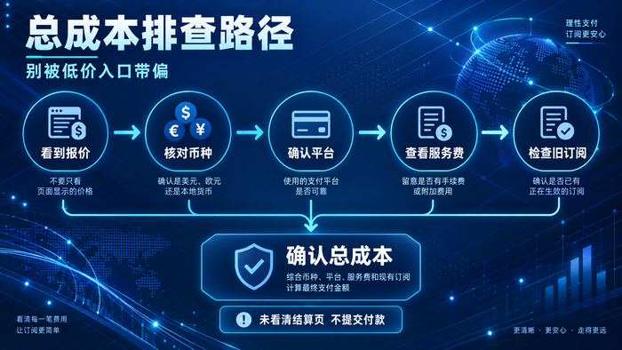 GPT订阅总成本排查路径:报价、币种、平台、服务费、旧订阅