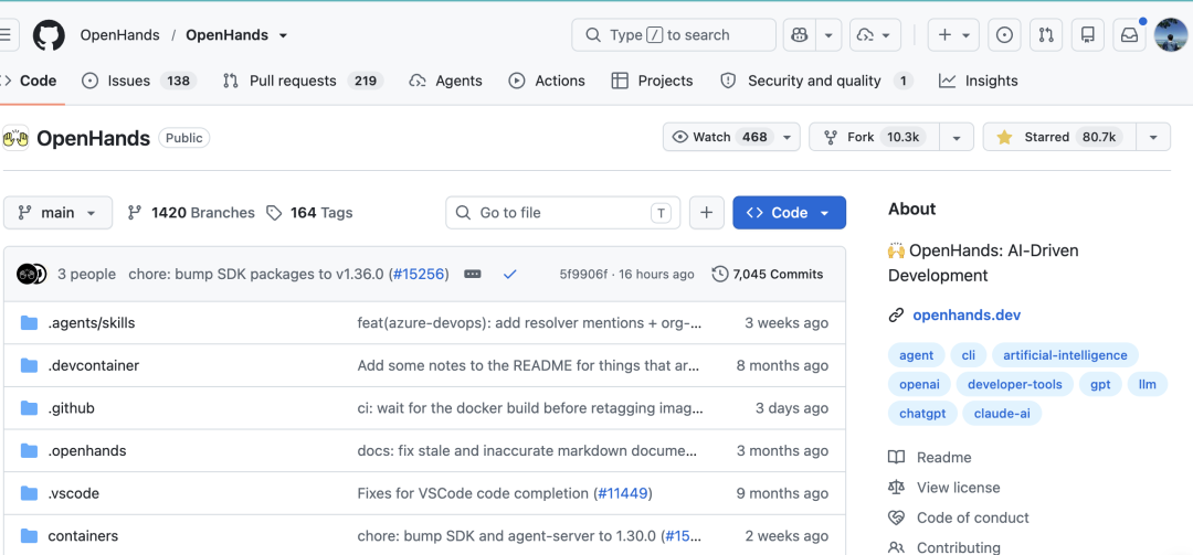 OpenHands GitHub 仓库页面