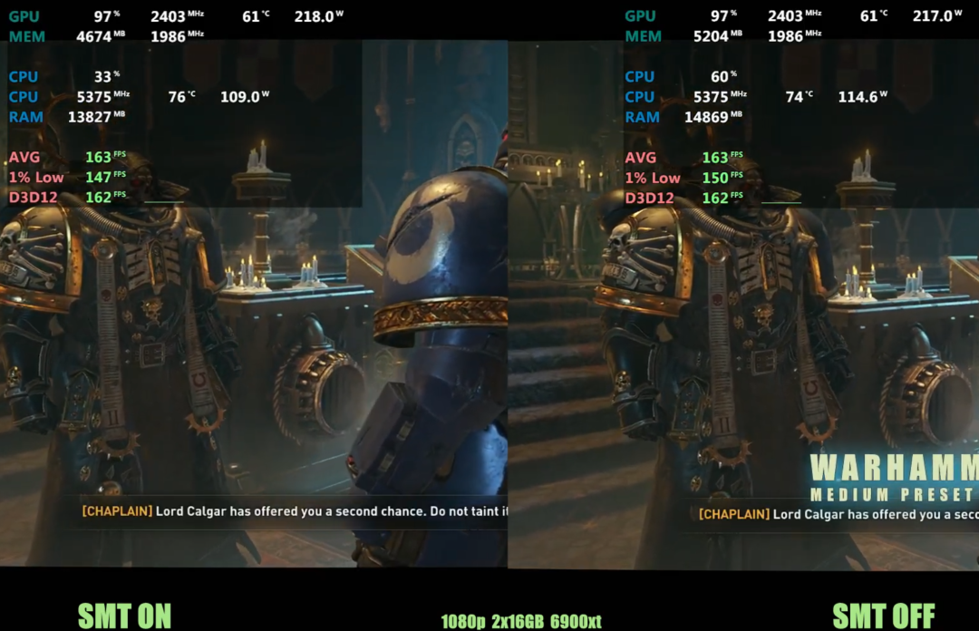 《战锤40K》SMT开启与关闭帧数对比