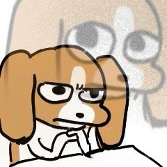 一只表情严肃、似在思考的卡通狗插画