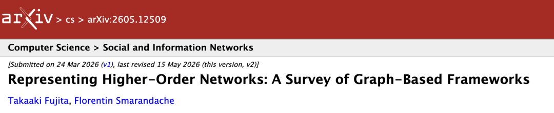 arXiv论文页面截图,显示论文标题“Representing Higher-Order Networks: A Survey of Graph-Based Frameworks”及作者信息