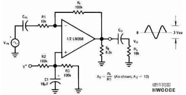 交流耦合反相放大器电路图