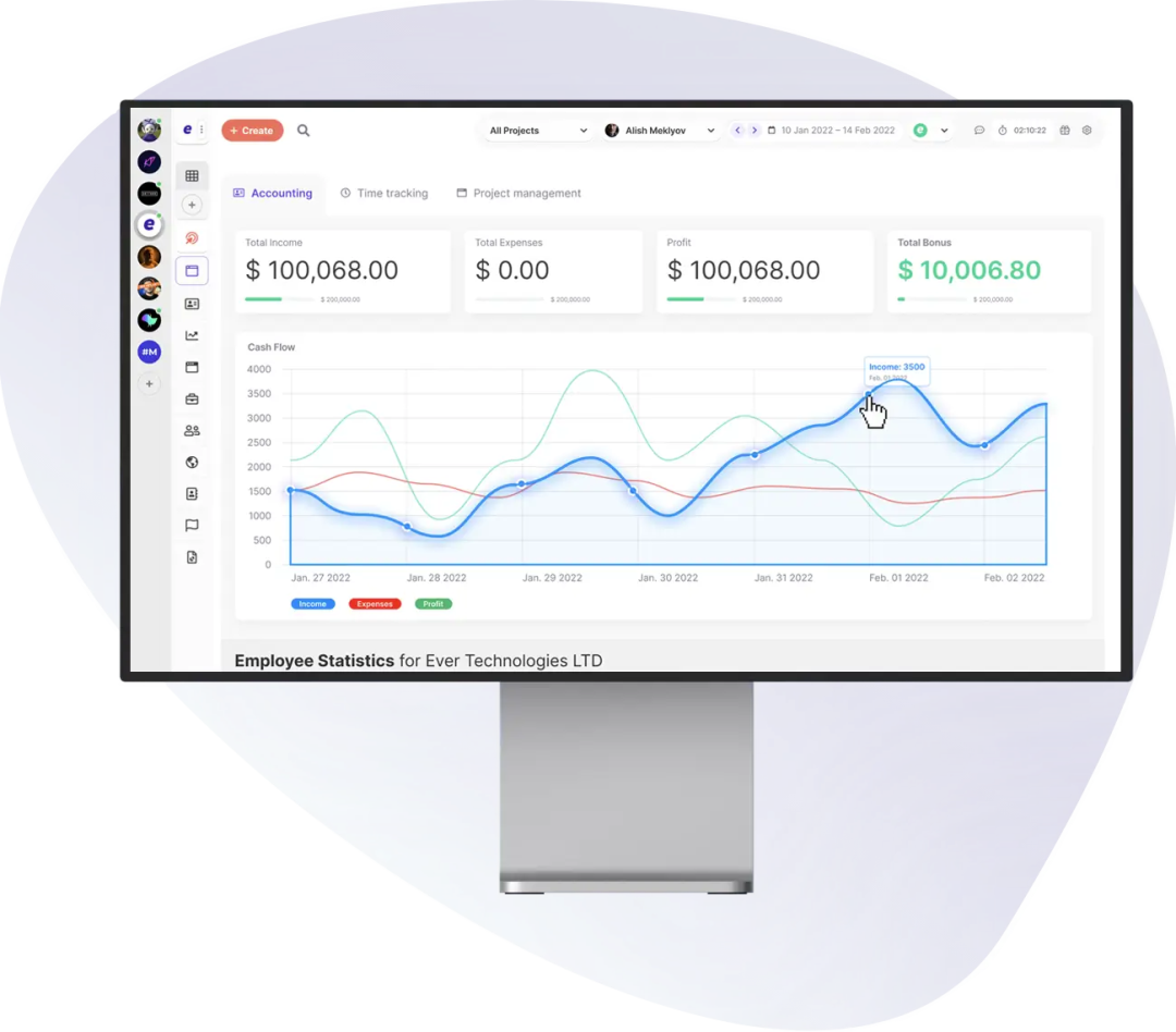 Ever Gauzy 财务统计与现金流界面