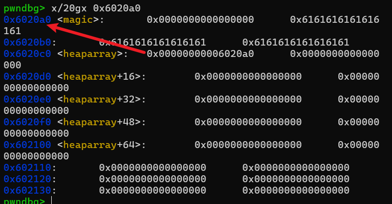 修改heaparray指针指向magic