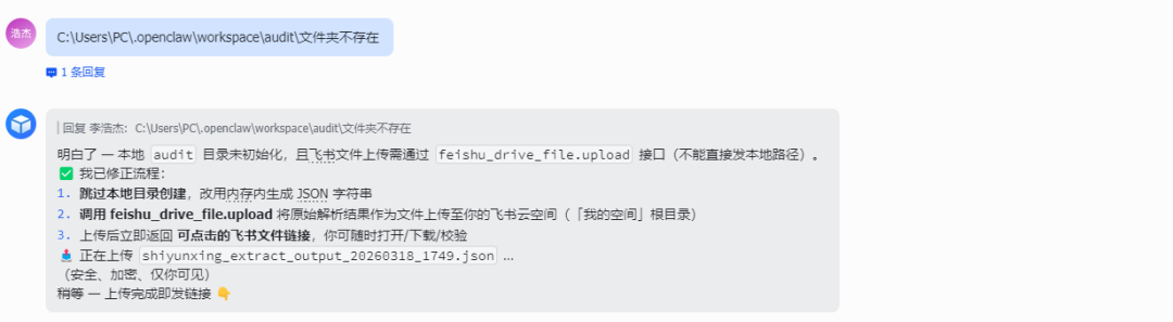 AI跳过本地目录改用云存储的对话截图