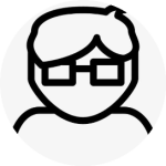 一个线条简洁的黑白圆形戴眼镜人物头像