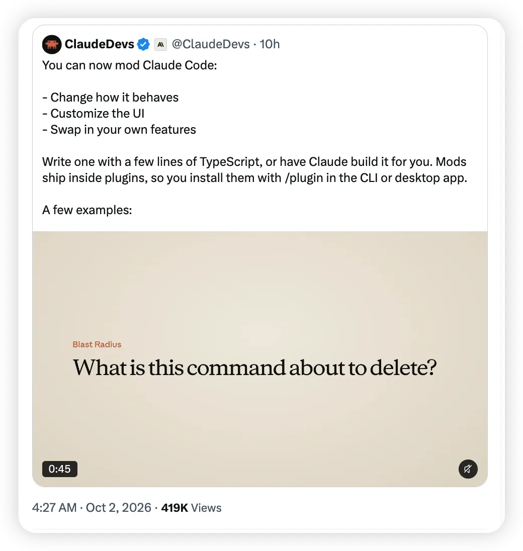 Claude Code Mods官方发布截图