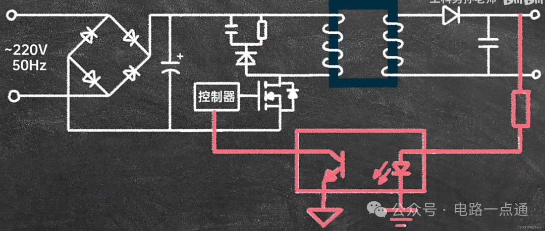反激电源光耦隔离反馈控制回路示意图