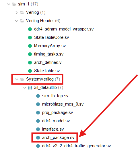 Vivado工程文件目录,SystemVerilog目录下包含arch_package.sv文件