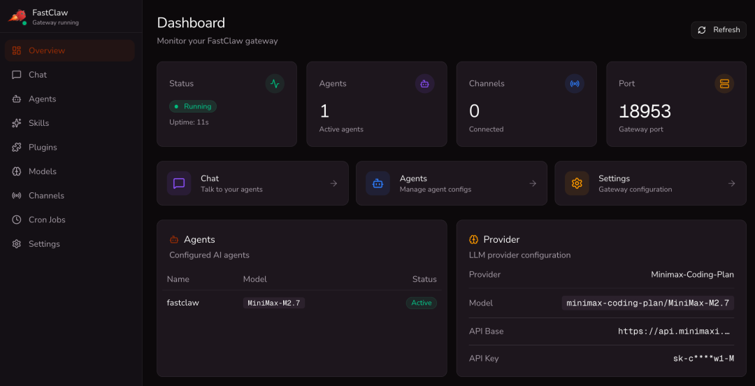 FastClaw网关仪表盘与配置界面