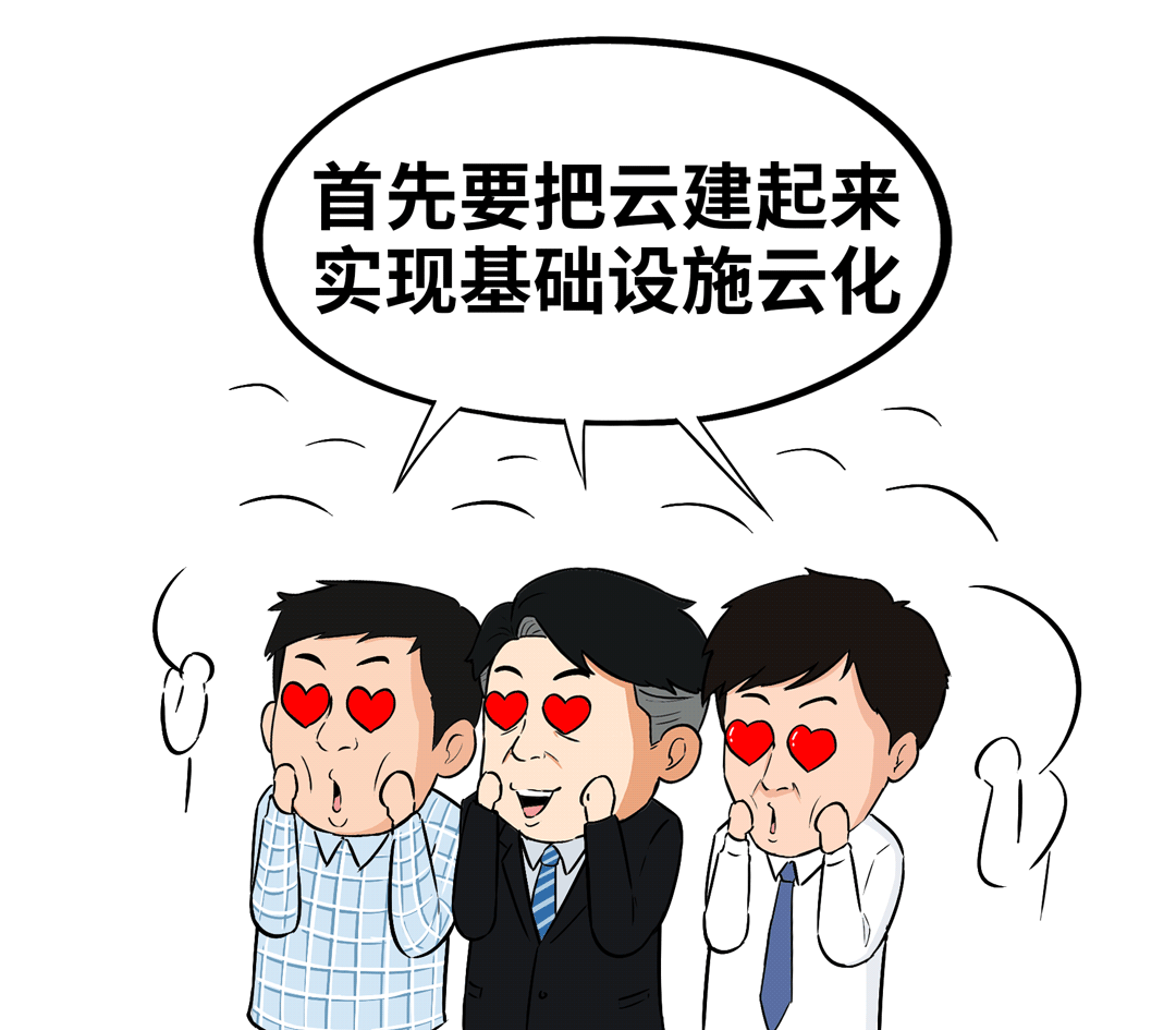 “首先要把云建起来”的团队兴奋漫画