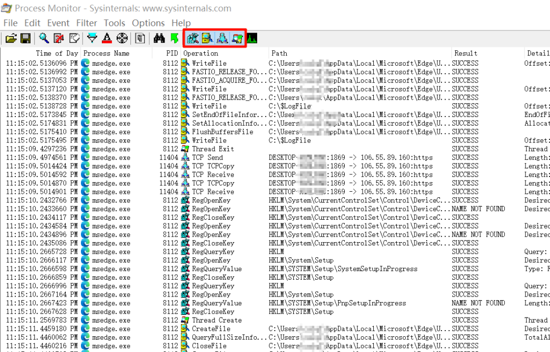 Process Monitor工具栏四大监控功能按钮