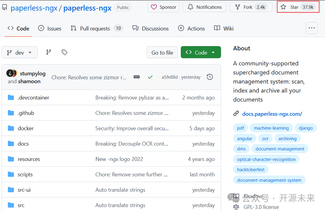 Paperless-ngx GitHub仓库主页截图