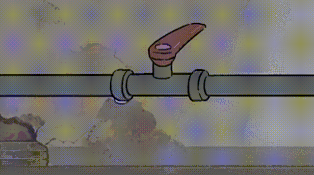 一只卡通猫转动阀门导致管道破裂喷水，比喻升级操作引发新问题