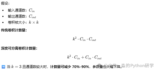 深度可分离卷积与传统卷积计算量对比