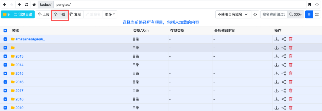 Kodo Browser 批量选择文件界面