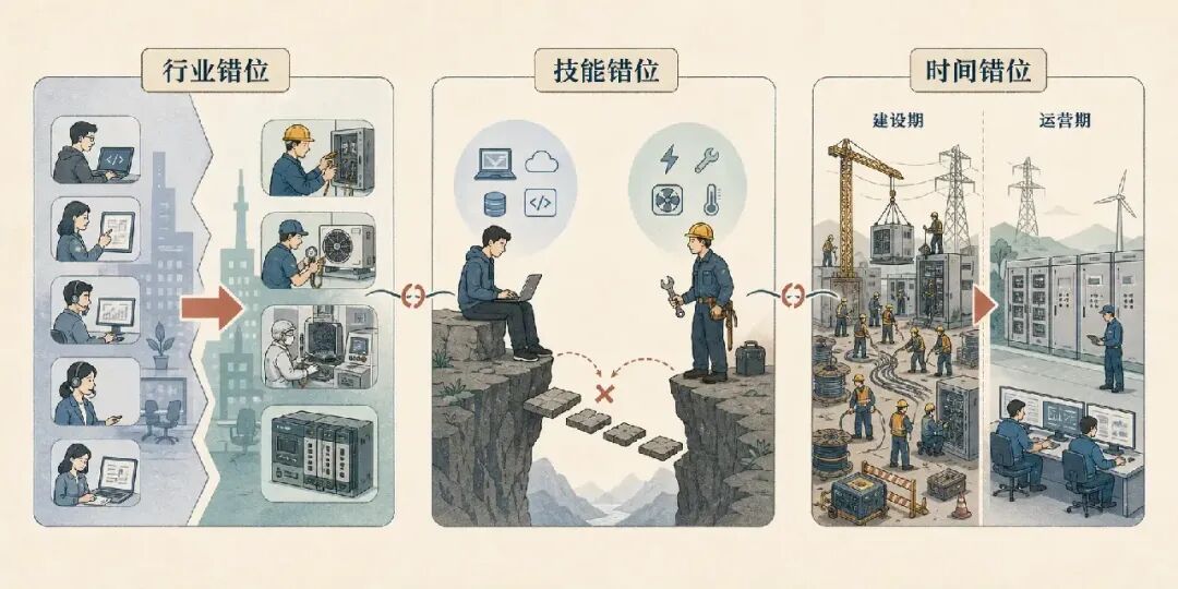 行业、技能与时间三重错位插画