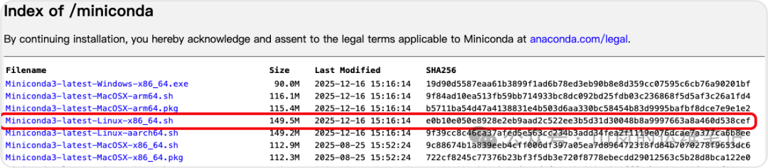 Miniconda官方文件列表