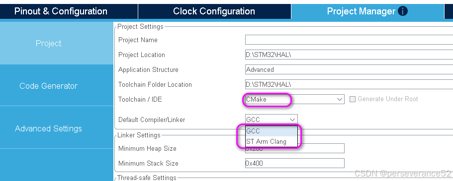 STM32CubeMX工程配置界面