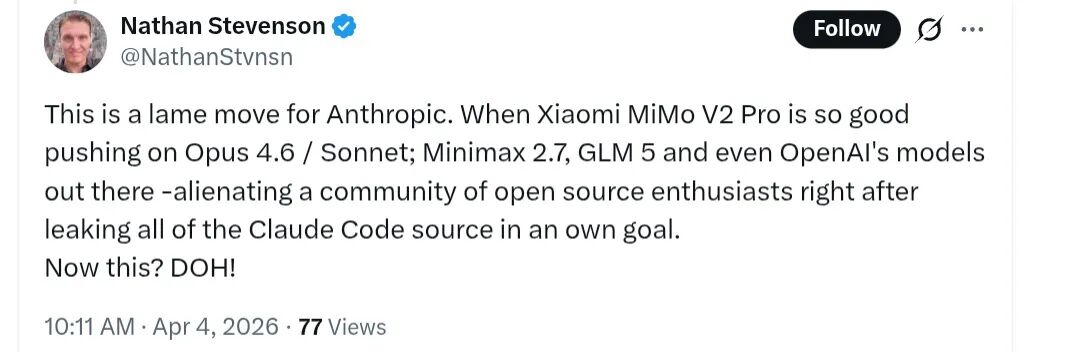 网友批评Anthropic疏离开源社区的推文截图