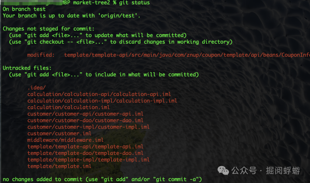 执行 git status 查看当前修改