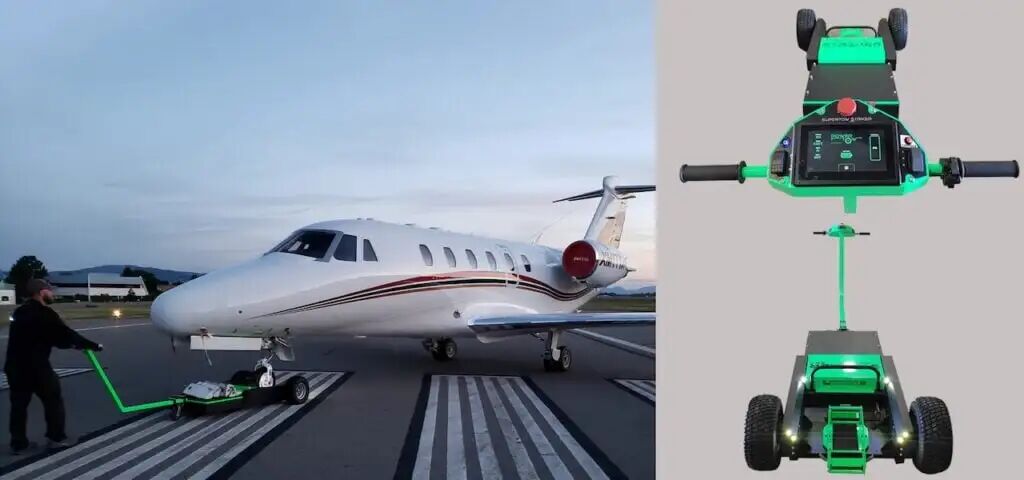 PowerTow 电动飞机牵引车实际操作与产品渲染图