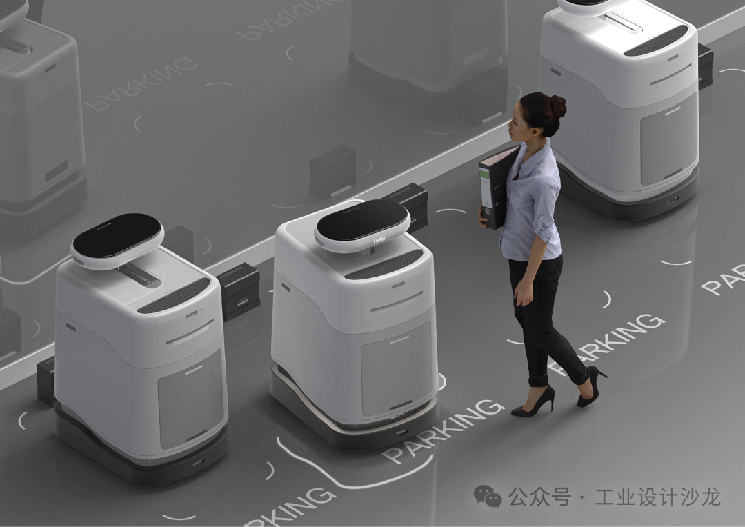 人与自动化机器人共存的办公场景