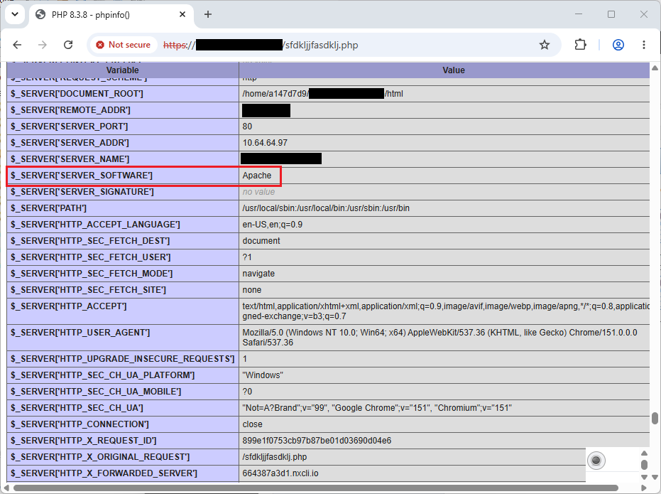 phpinfo 页面 SERVER_SOFTWARE 变量为 Apache