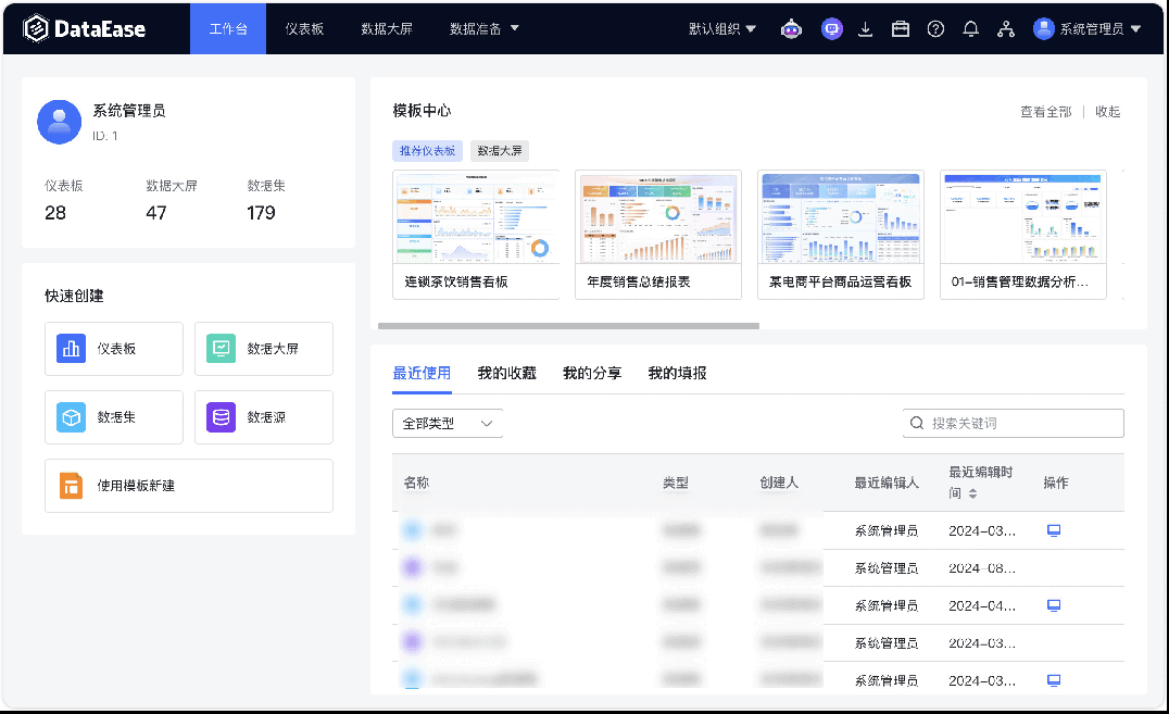 DataEase数据可视化平台界面概览