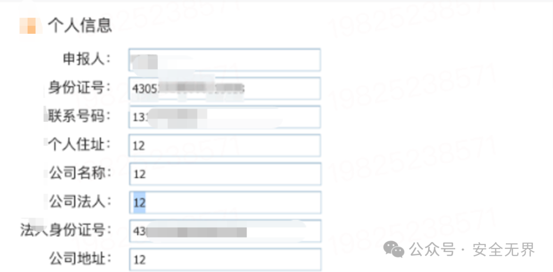 个人信息申报表单截图