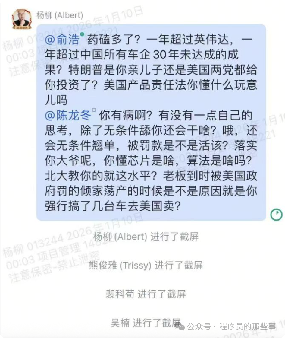 追觅科技内部飞书群聊截图，内容包含对CEO战略目标的质疑