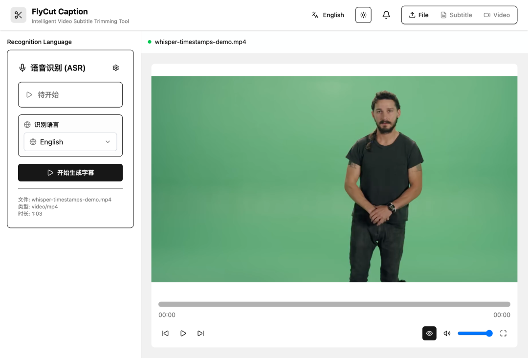 FlyCut Caption ASR 识别设置界面