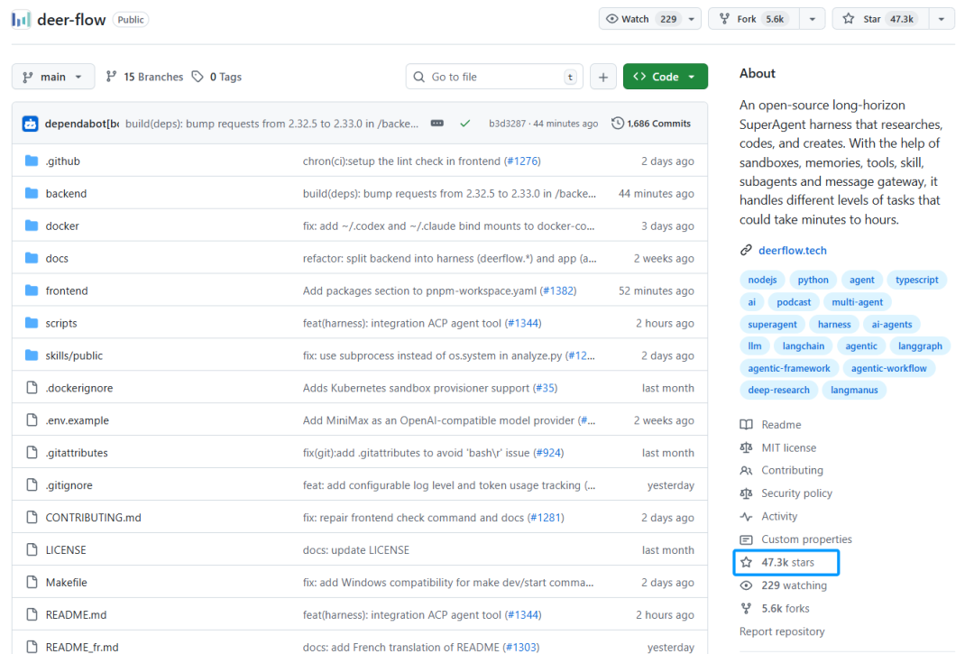 DeerFlow GitHub 仓库截图