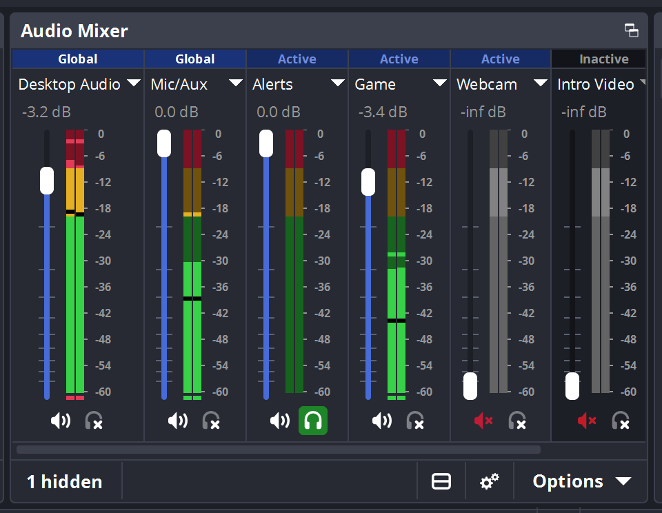 OBS Audio Mixer 混音器,多通道音频来源独立控制界面
