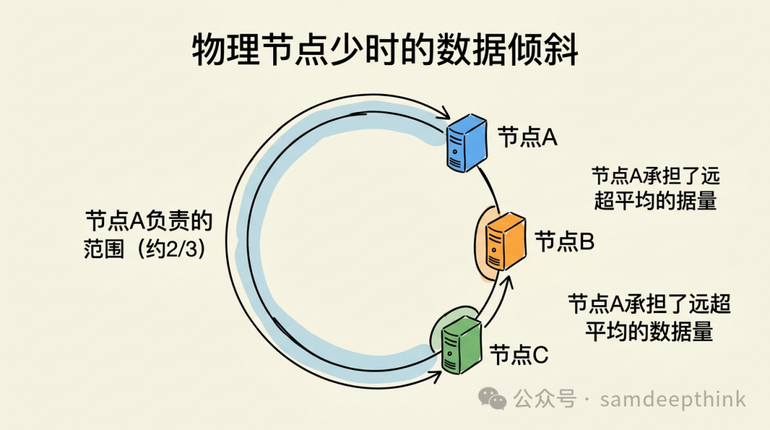 物理节点少时的数据倾斜示意图