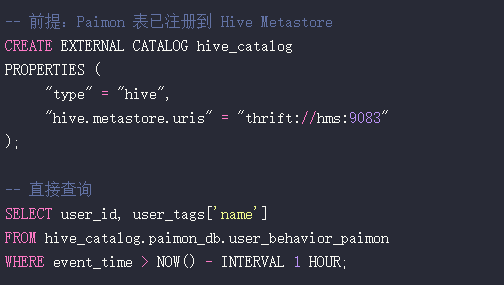 StarRocks查询Paimon外部表的SQL代码