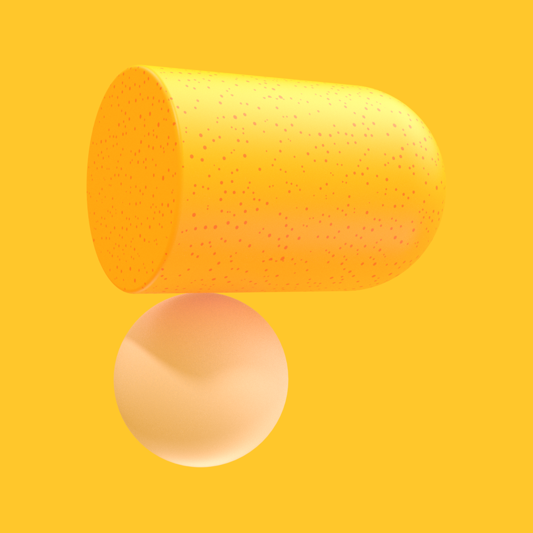 黄色背景上的圆柱体与球体几何图形