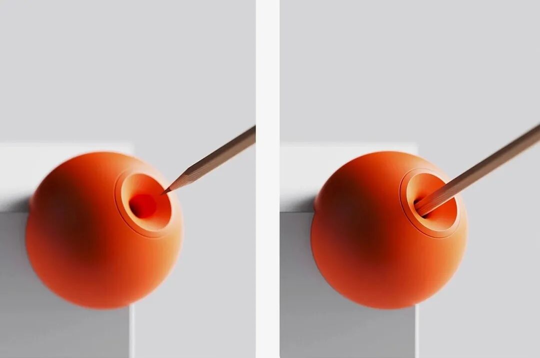 铅笔插入橙色球体过程