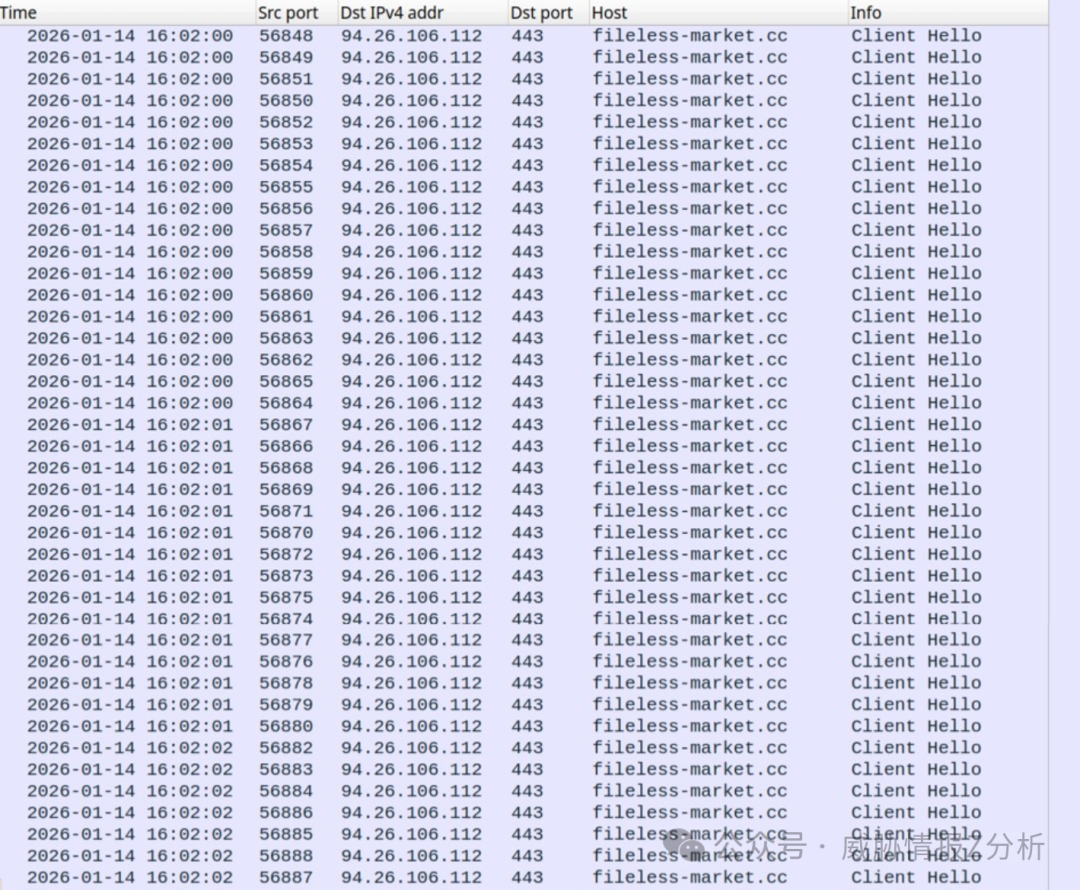 针对C2域的大量并发HTTPS连接记录