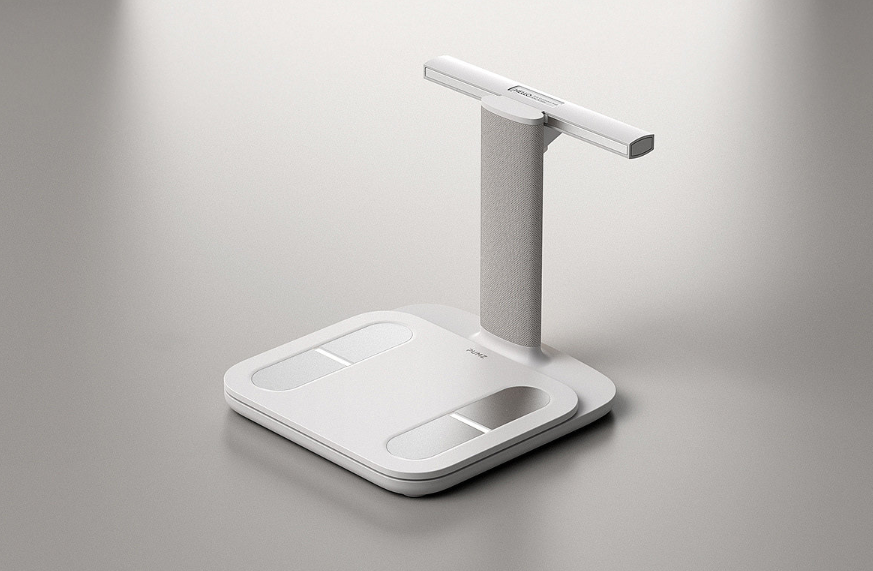 T字形结构智能体重秤的三维渲染图，光影效果柔和
