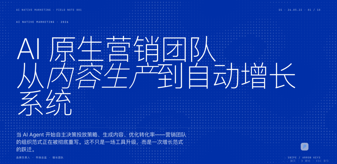 AI原生营销团队宣传海报,主题为从内容生产到自动增长系统