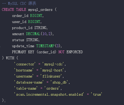 MySQL CDC源表创建SQL
