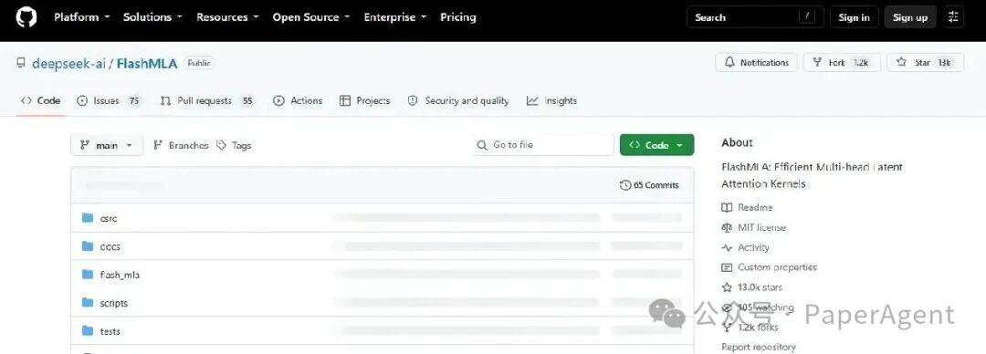 FlashMLA GitHub 仓库页面
