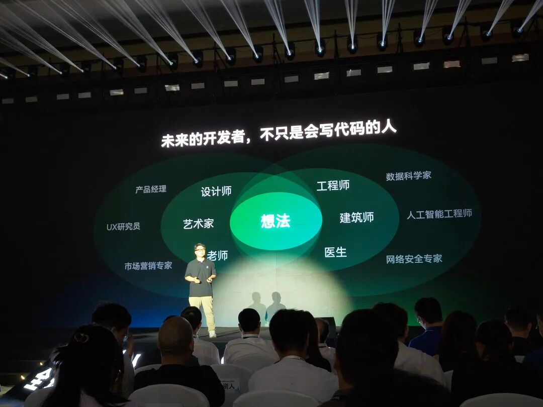大屏幕显示"未来的开发者,不只是会写代码的人"