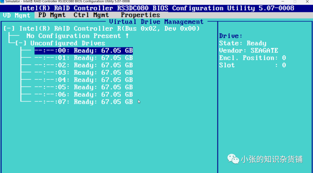 Intel RAID Controller RS3DC080 BIOS配置界面